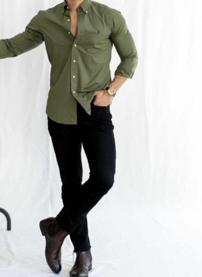 Olive Green Shirt Matching Black Pant Combination