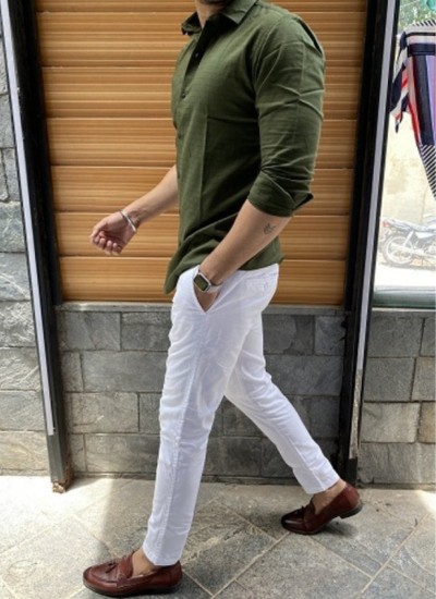Olive Green Shirt Matching White Pants