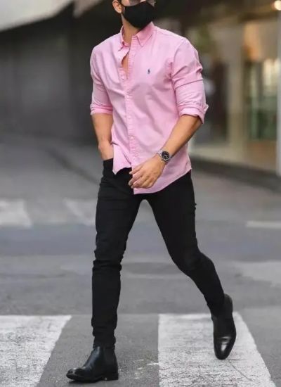 Pink Shirt Black Jeans Combination