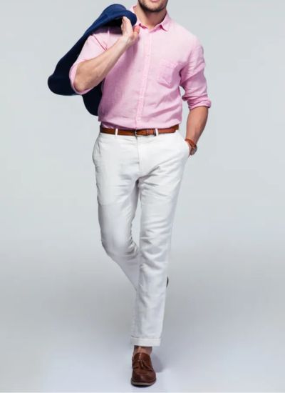 Pink Shirt White Pant Combination