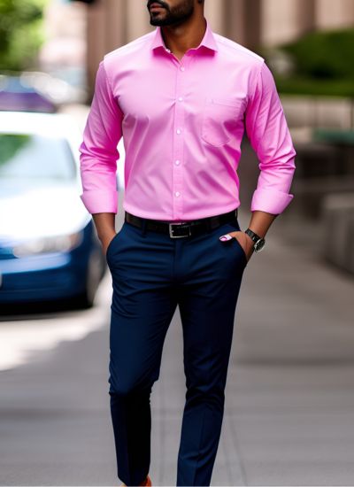 Pink Shirt and Navy Blue Pants