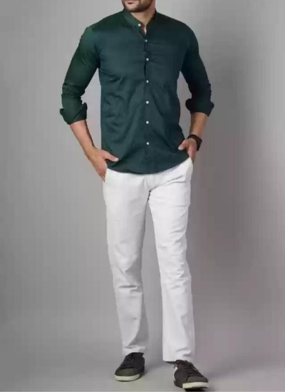 Plain Green Shirt Combination White Pants