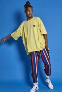 Pair an oversized t shirt with striped trousers