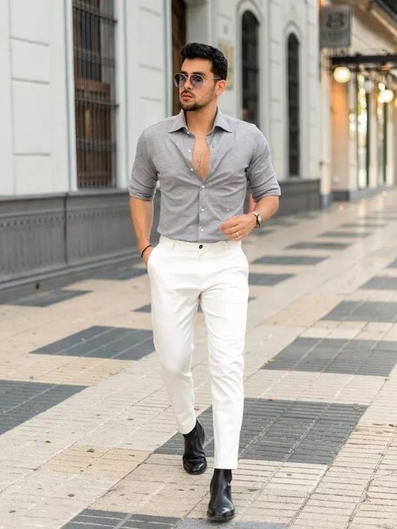 grey shirt combination with pants