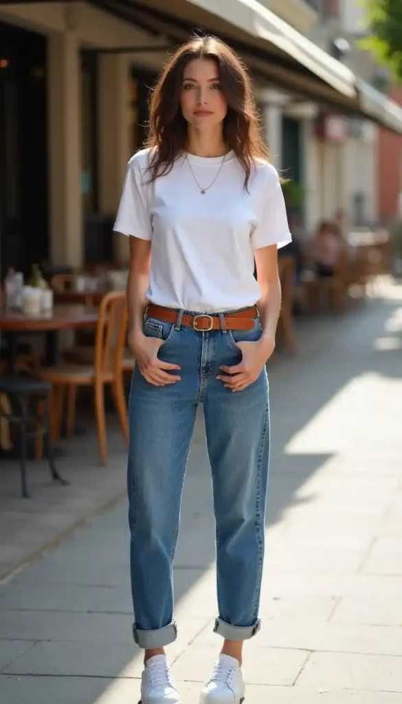 Belt up oversized t shirts with jeans