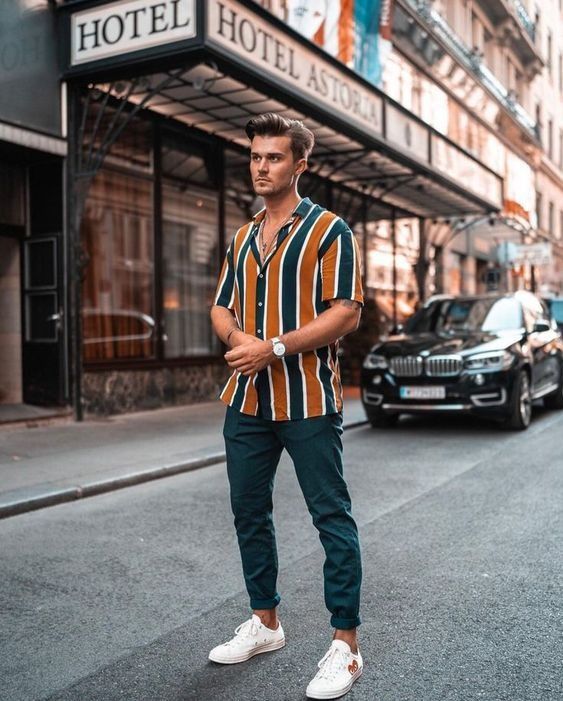 Green Chinos combination with Striped Shirts