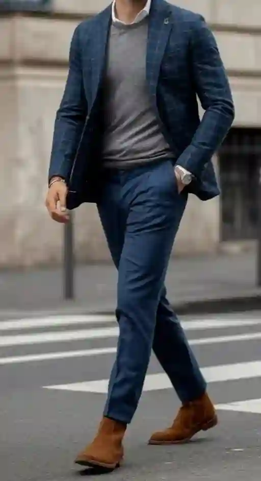 Layer with a blue suit