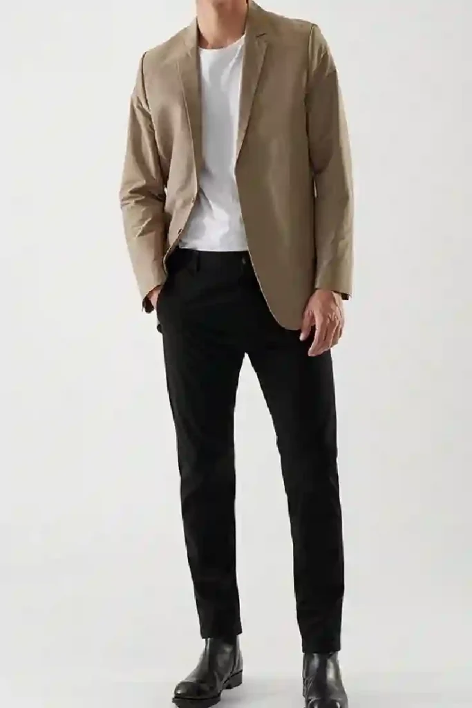 Tan Blazer with a black t shirt