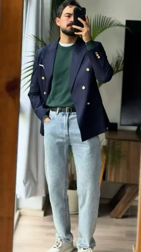 green shirt with blazer outfit men