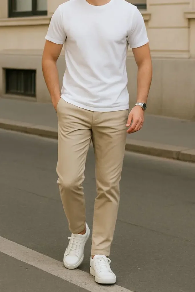 Daily Street Look for Men – White Tee Chinos Combo