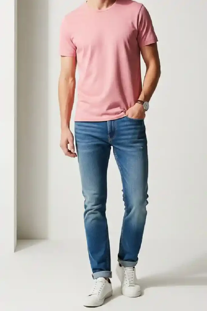 Pink T Shirt Combination with Jeans