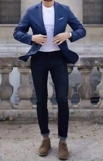 with blue denim blazers