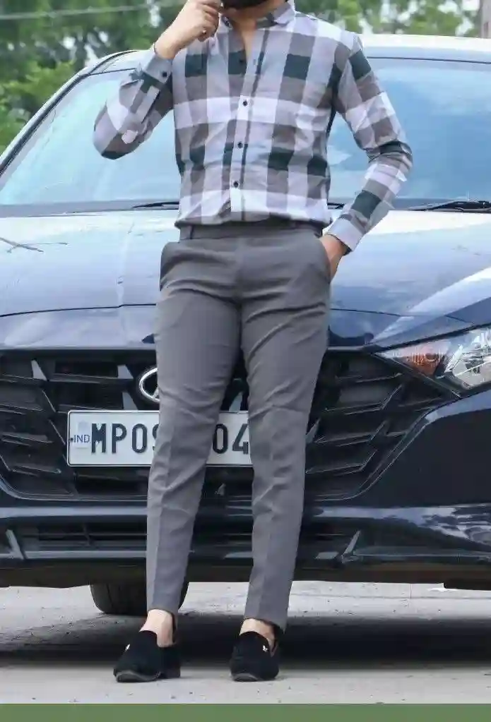 Grey Pants with Checked shirt Combination