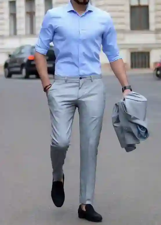 Grey Pants with Light Blue Shirt Combination 1