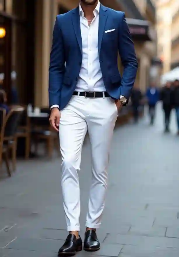 Navy Blue Blazer with White Pants